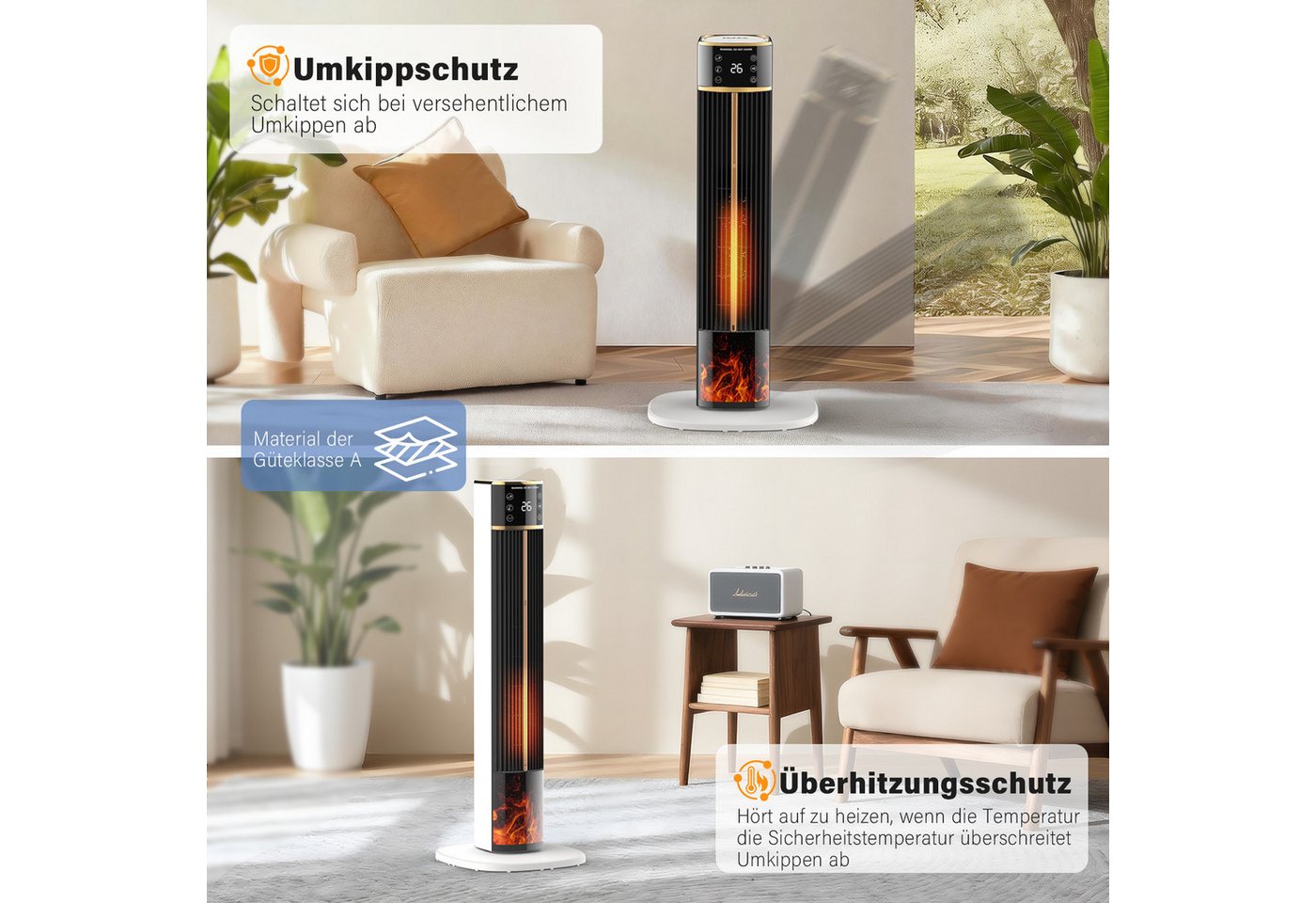 oyajia Heizlüfter Keramikheizlüfter Energiesparend PTC Heizlüfter mit Thermostat Heizung, Automatische Oszillation, Fernbedienung, Display, Timer, Überhitzungs Bild 4