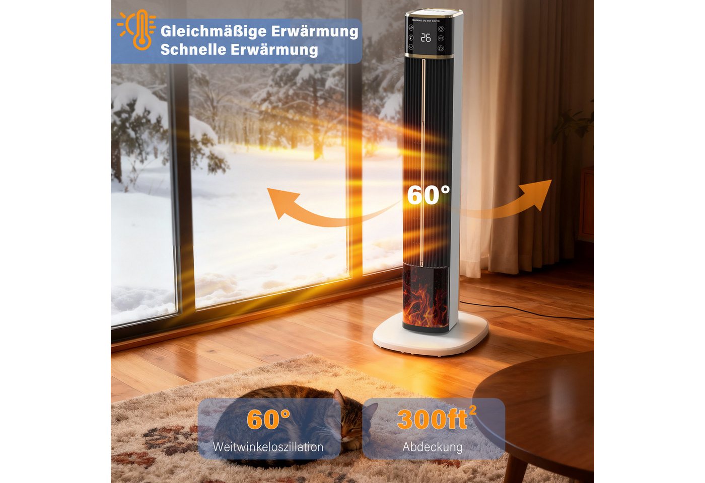 oyajia Heizlüfter Keramikheizlüfter Energiesparend PTC Heizlüfter mit Thermostat Heizung, Automatische Oszillation, Fernbedienung, Display, Timer, Überhitzungs Bild 5