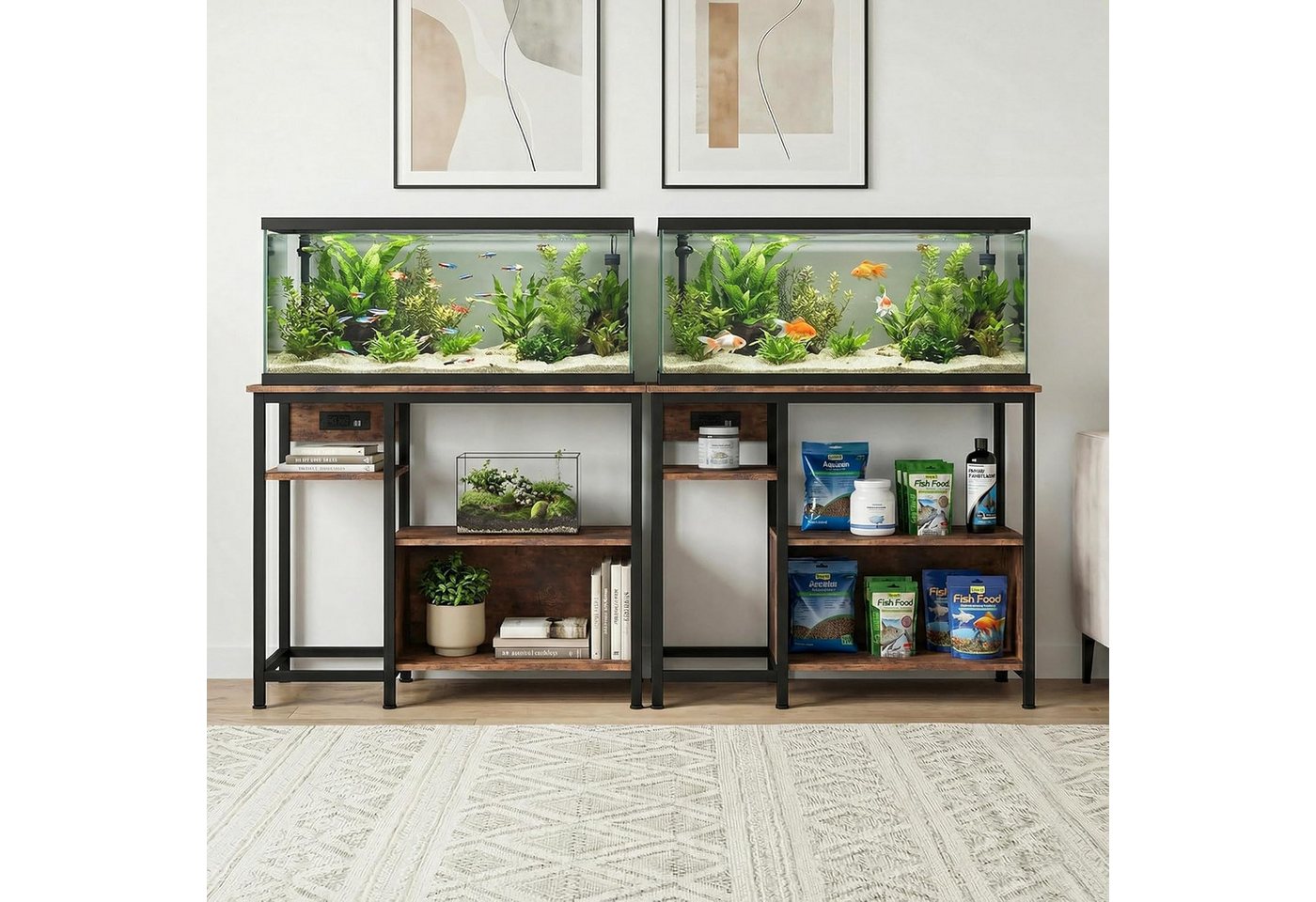 GarveeMore Aquariumunterschrank Steckdosen, Metall-Holz, 300 kg Tragkraft, 93 cm × 48 cm × 78 cm Bild 2