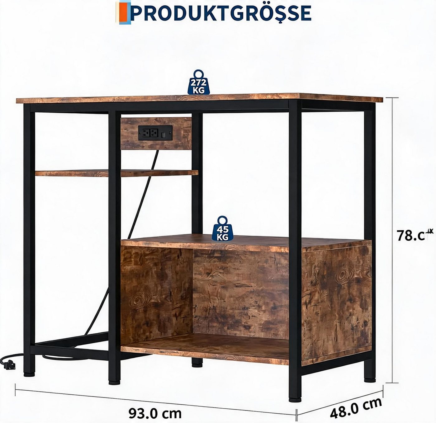 GarveeMore Aquariumunterschrank Steckdosen, Metall-Holz, 300 kg Tragkraft, 93 cm × 48 cm × 78 cm Bild 4