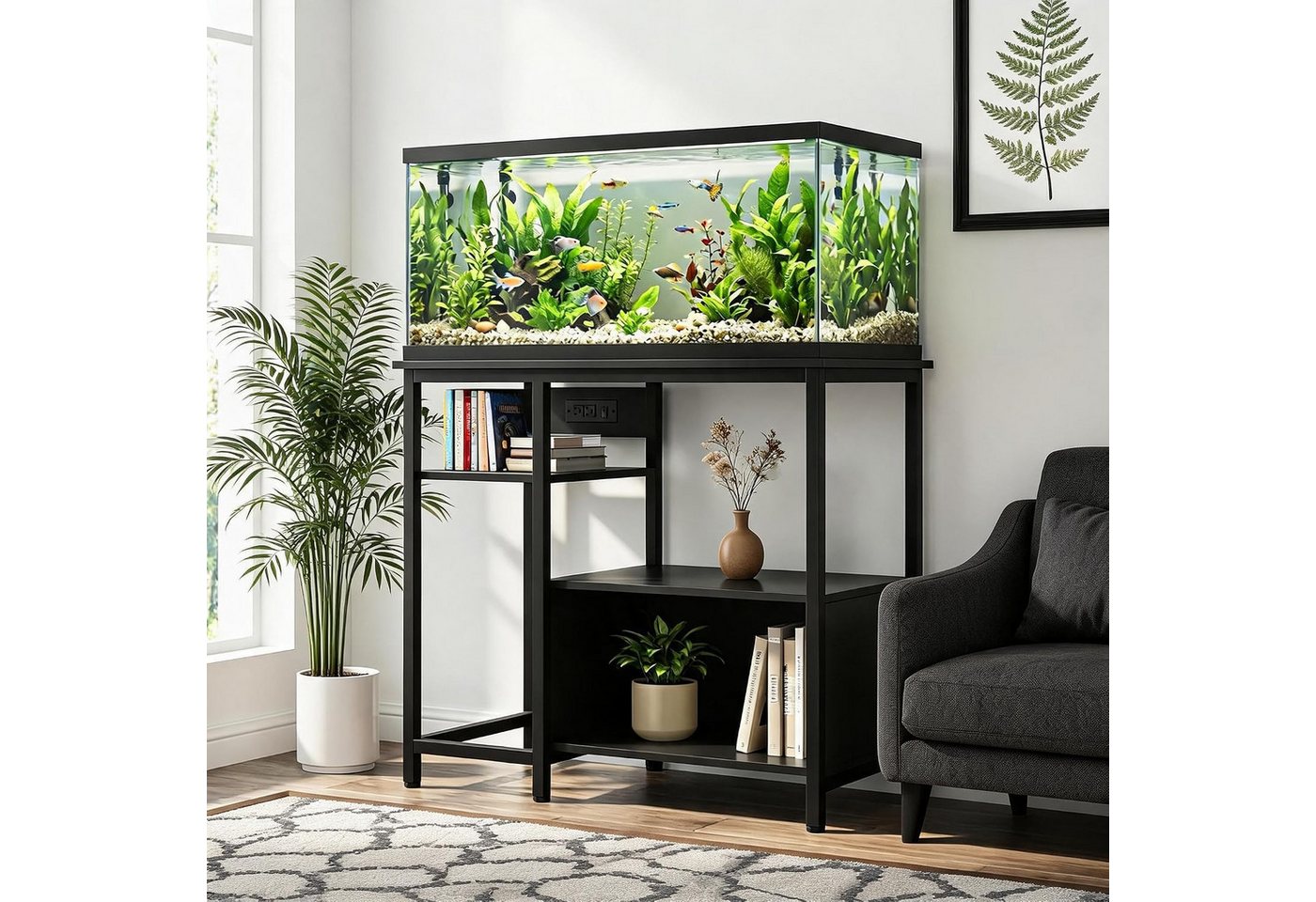 GarveeMore Aquariumunterschrank Steckdosen, Metall-Holz, 300 kg Tragkraft, 93 cm × 48 cm × 78 cm Bild 5