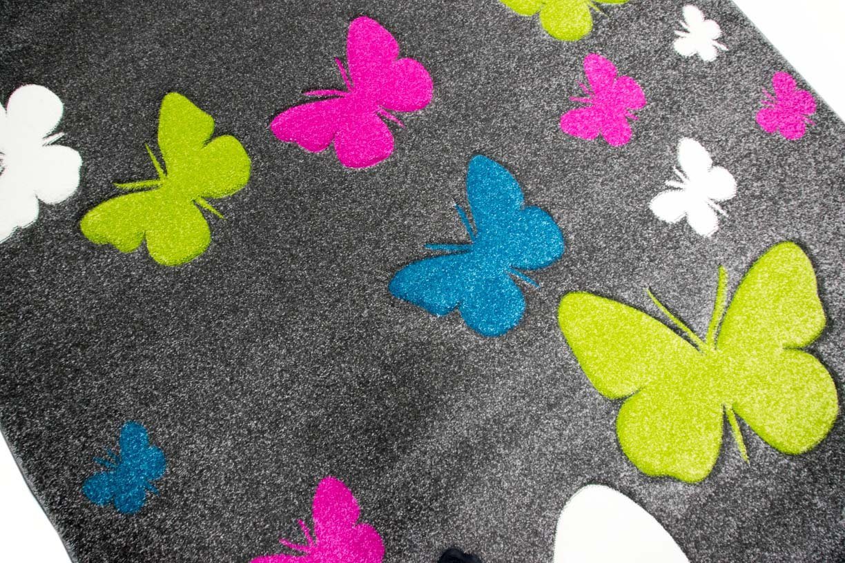 TeppichHome24 Kinderteppich Kinderteppich Schmetterlinge in Grau Pink Türkis Grün, rechteckig, Höhe: 13 mm Bild 5