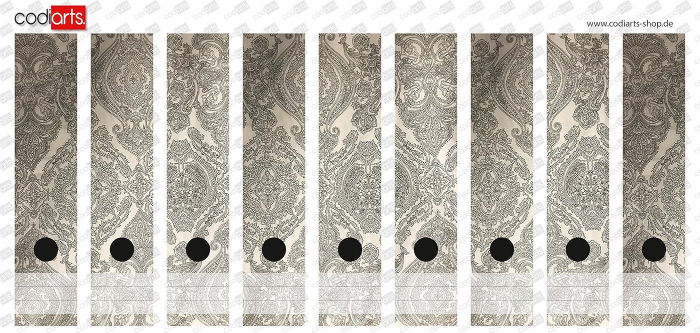 codiarts.® Aktenordner Rücken Sticker für 9 breite Ordner - Motiv: Ornamente Grau & Beige, zum Beschriften Bild 2
