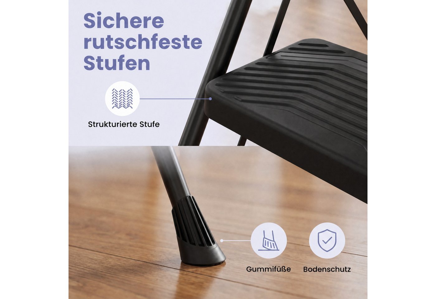 SONGMICS Trittleiter Klapptritt aus Stahl Klappbar mit Handlauf, 3 Stufen 150 kg Stahlleiter für Haushalt, Rutschfest Bild 4