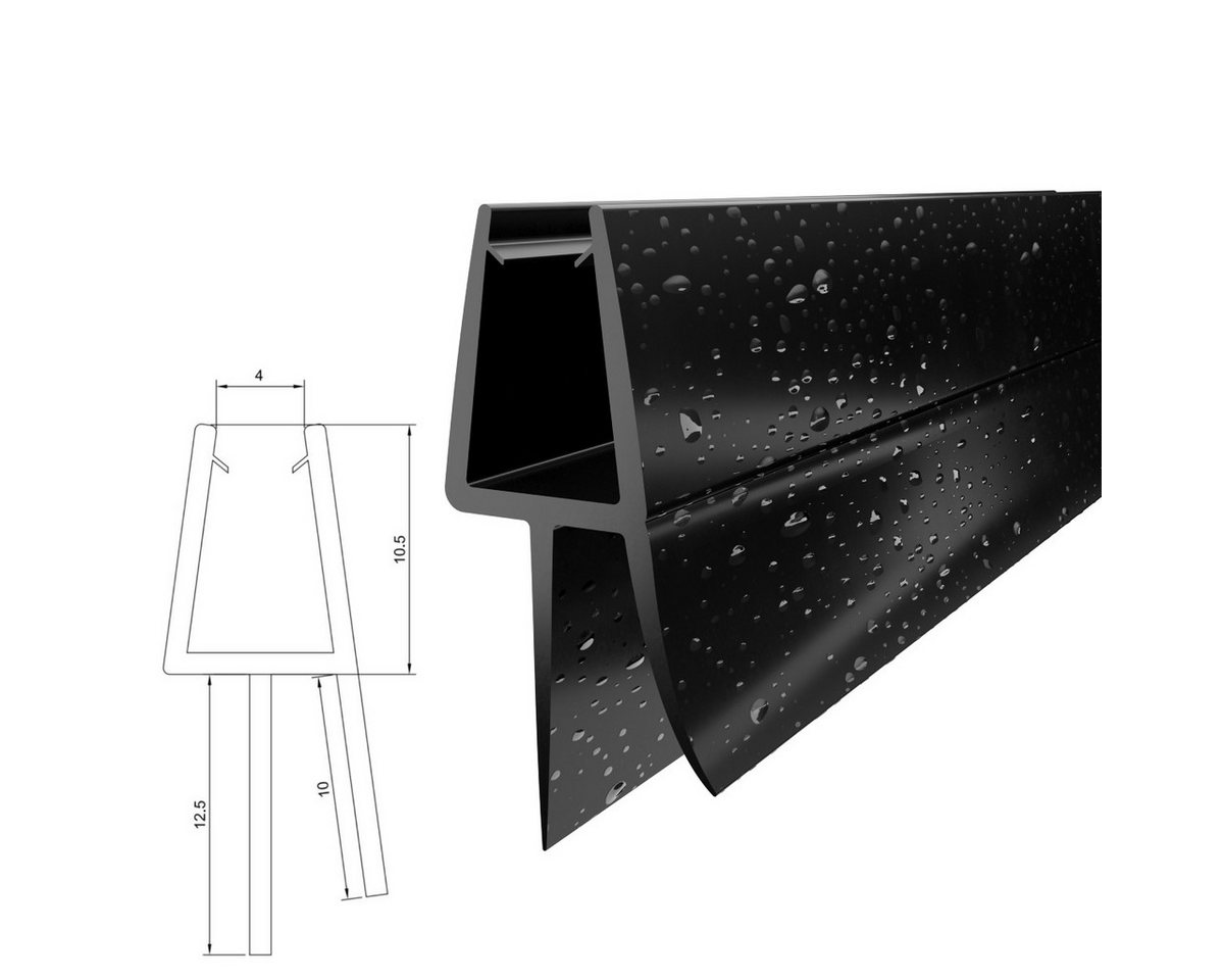 WITEN&NOCK Duschdichtung Schwarz Ersatzdichtung für Duschkabine Wasserabweiser Dichtung 5-6mm, L: 60 cm, (2-St) Bild 3