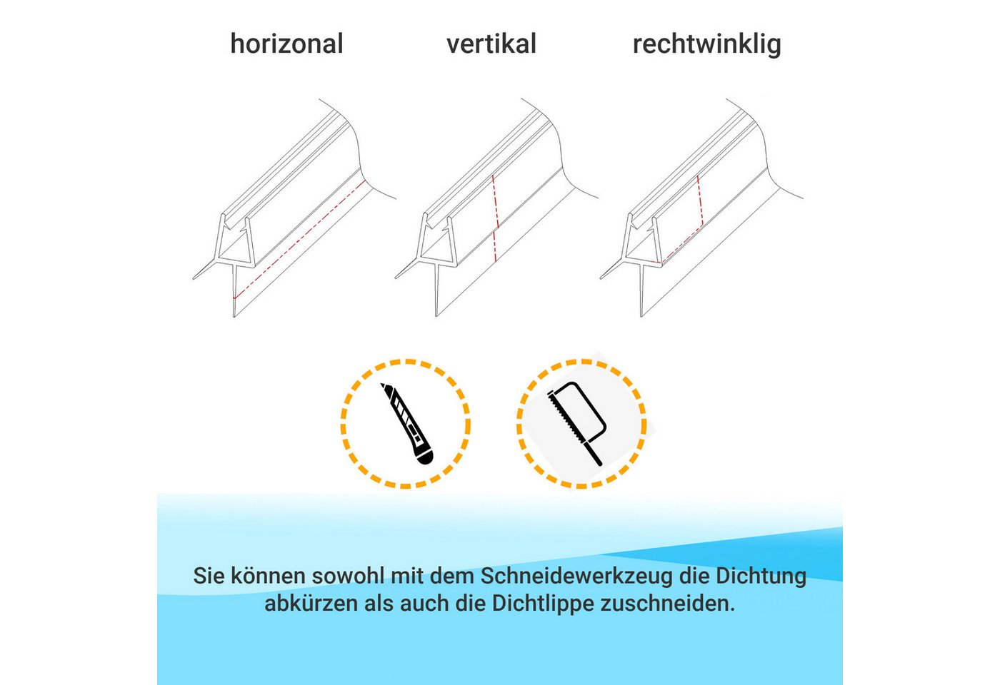WITEN&NOCK Duschdichtung Schwarz Ersatzdichtung für Duschkabine Wasserabweiser Dichtung 5-6mm, L: 60 cm, (2-St) Bild 4