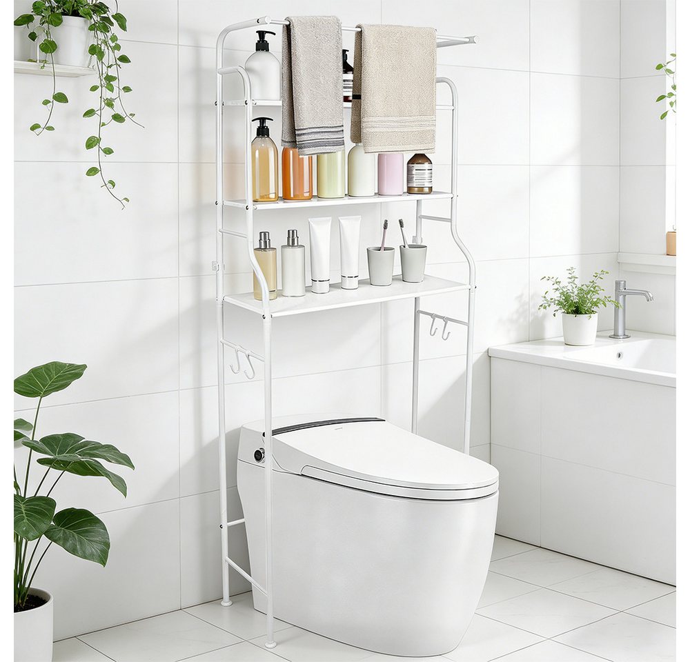 JEOBEST Badregal Toilettenregal mit 3 Ablagen, Platzsparend mit Haken 47 x 25 x 160 cm, 1-tlg., Toilettenregal, Badezimmerregal, Handtuchhalter Bild 2