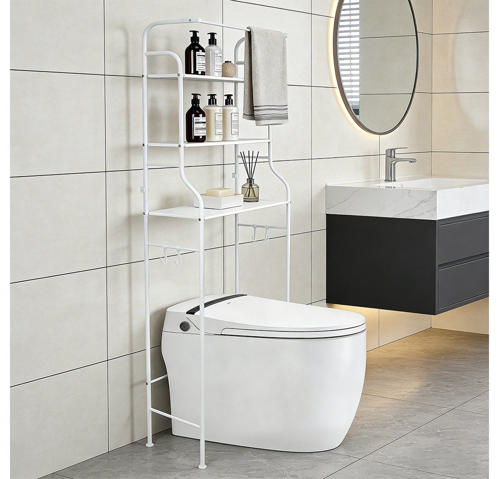 JEOBEST Badregal Toilettenregal mit 3 Ablagen, Platzsparend mit Haken 47 x 25 x 160 cm, 1-tlg., Toilettenregal, Badezimmerregal, Handtuchhalter Bild 3