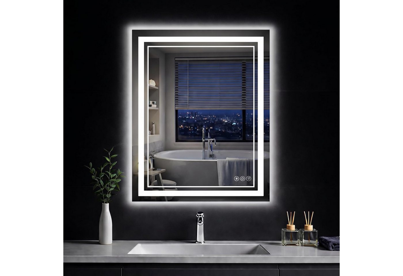 JDONG Badspiegel mit Beleuchtung Rechteckig Led Badspiegel Mit Touch Schalter (Speicherfunktion, Dimmbar, 3 Lichtfarbe Einstellbare Spiegel Bad mit Beleuchtung, Vertikal, Horizontal Montage Wandspiegel, Beschlagfrei), Antibeschlag, Speicherfunktion, Dimmbar,Touch Schalter,Beschlagfrei Bild 2