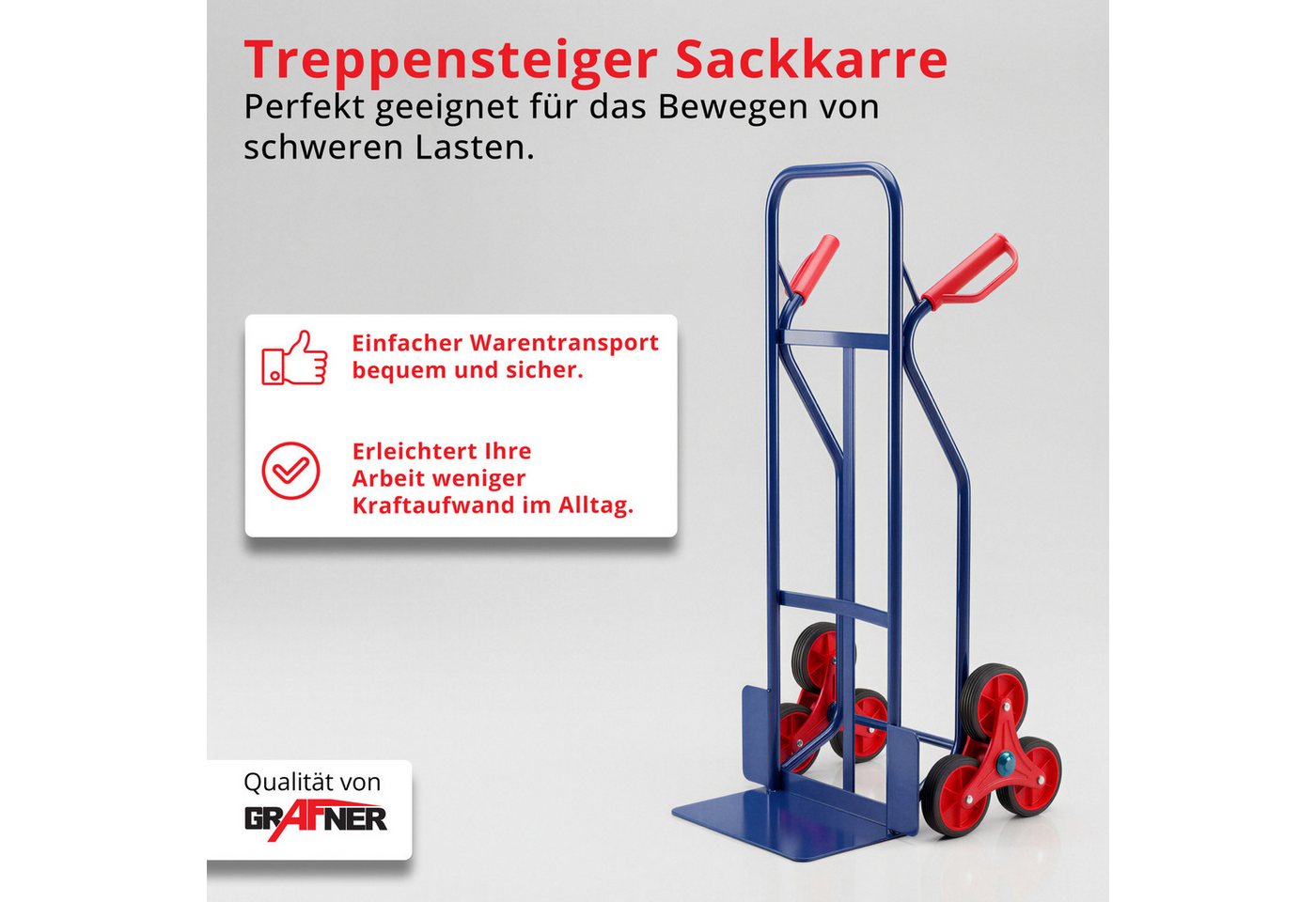 Grafner Treppensackkarre Treppensteiger Sackkarre Transportkarre Handkarre Handwagen, bis 200kg, Treppensteiger, 6 Räder, Stahlrahmen Bild 3