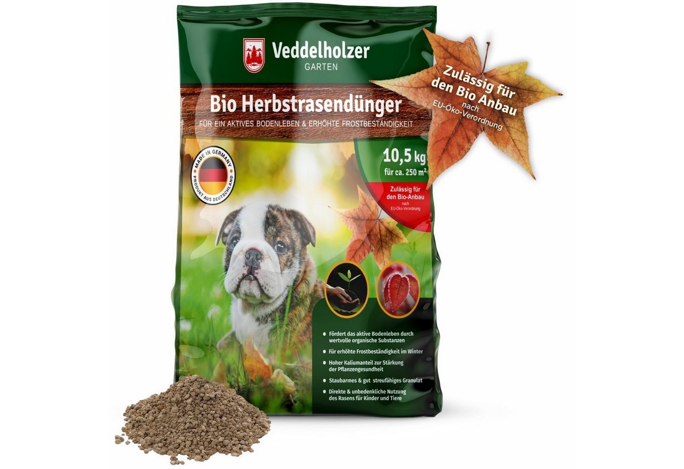 Veddelholzer Rasendünger Bio Herbstrasendünger Langzeit-Wirkung, Kalium, frostbeständigen Rasen, Rasendünger Herbst Langzeitdünger für frostbeständigen Rasen, Bodenaktivator mit Kalium organisch Herbstdünger zur Überwinterung Bild 4