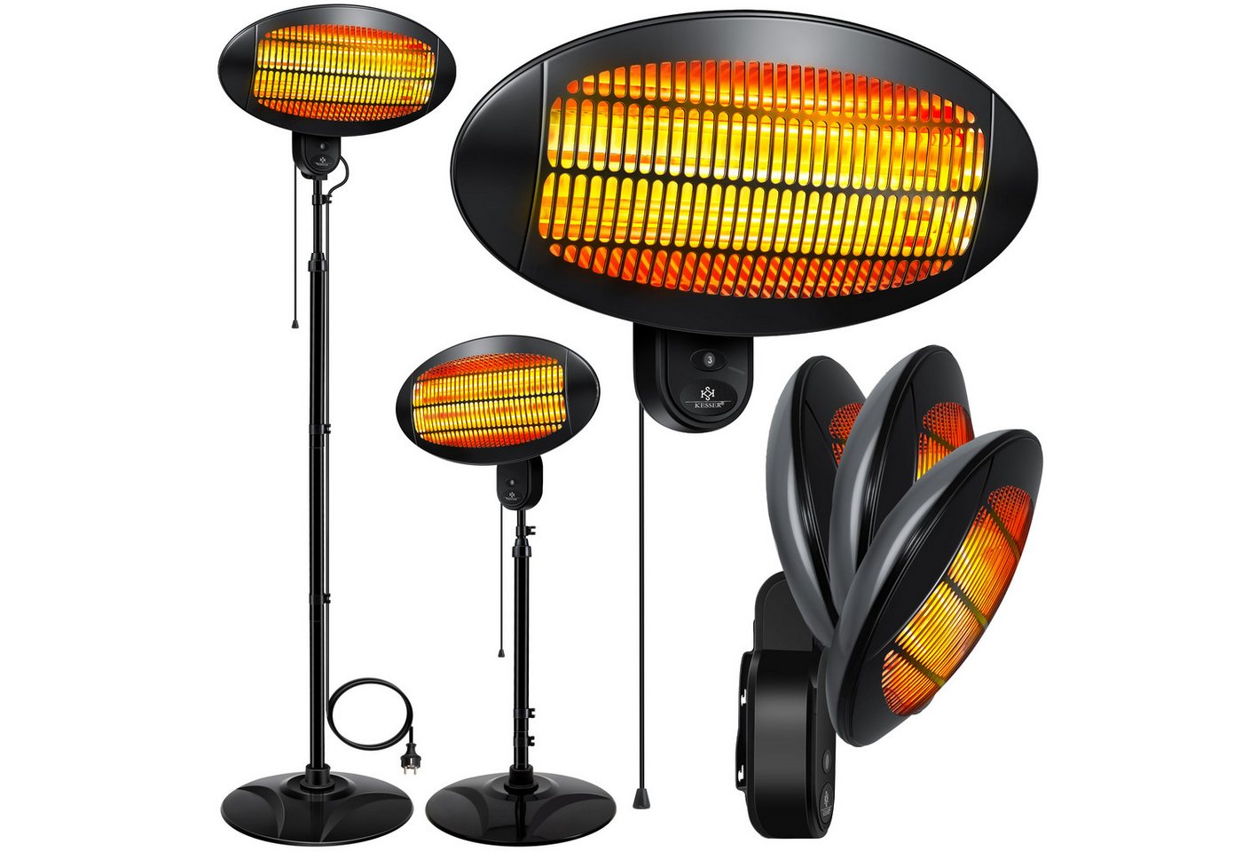 KESSER Heizstrahler Infrarot Heizung Wand + Standgerät höhenverstellbar In- & Outdoor, 2000 W, Wärmestrahler mit Kippschutz, IPX4-Spritzwasserschutz & 3 Heizstufen Bild 2