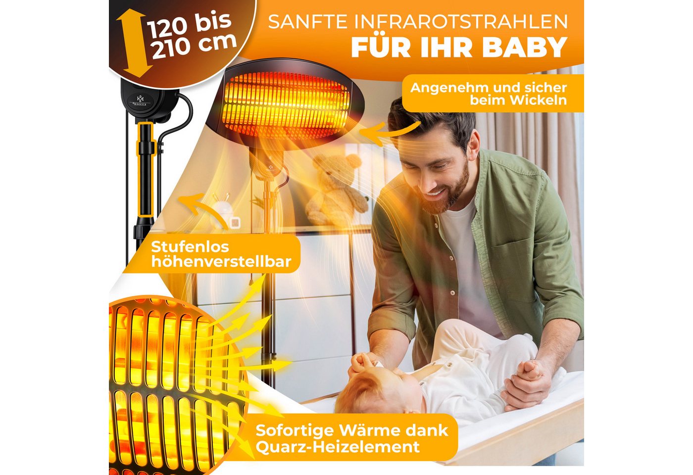KESSER Heizstrahler Infrarot Heizung Wand + Standgerät höhenverstellbar In- & Outdoor, 2000 W, Wärmestrahler mit Kippschutz, IPX4-Spritzwasserschutz & 3 Heizstufen Bild 3