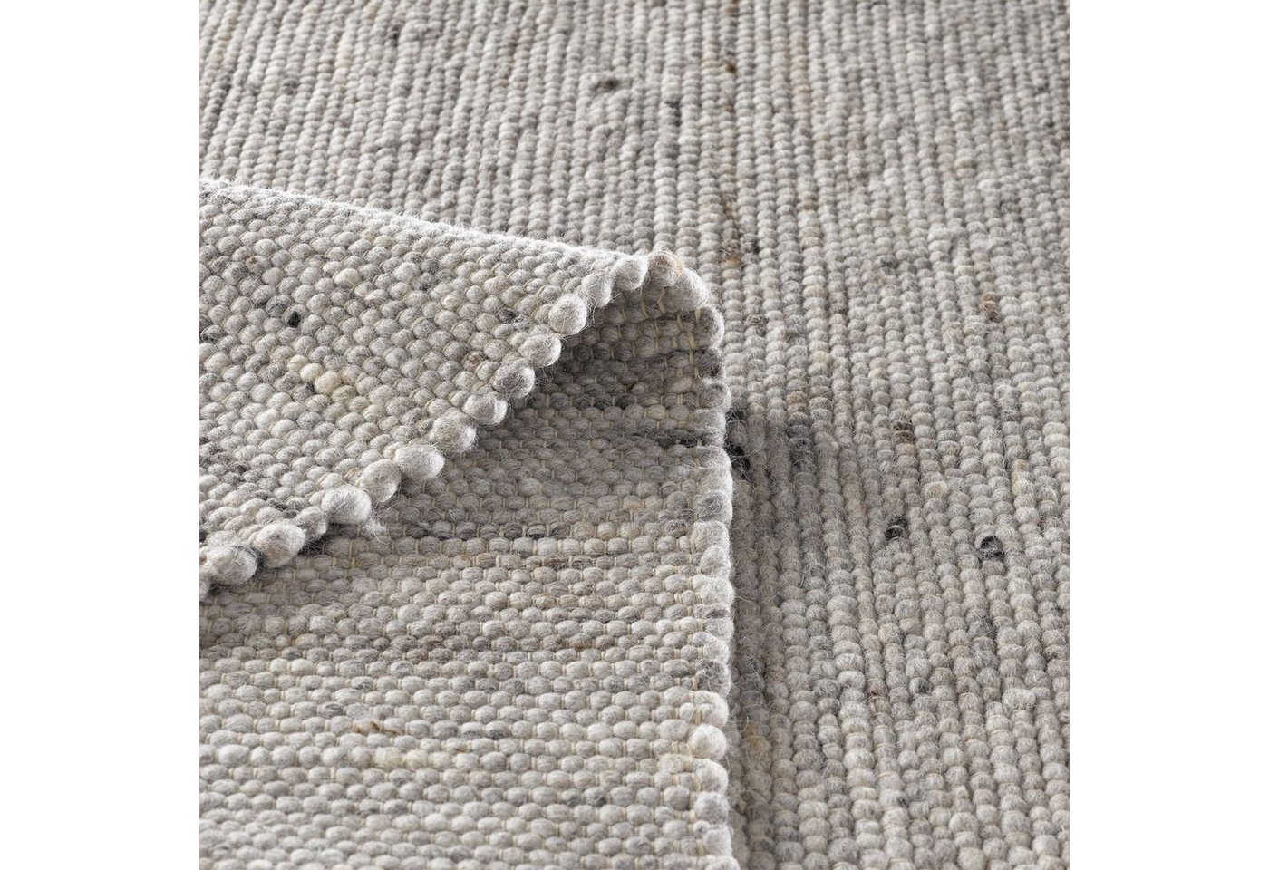 TaraCarpet Wollteppich Helsinki handgewebt aus reiner Schurwolle, wendbar und strapazierfähig, rechteckig, Höhe: 10 mm, Gewalkt, schmutzunempfindlich, Farbe Grau meliert, Größe 070x130 cm