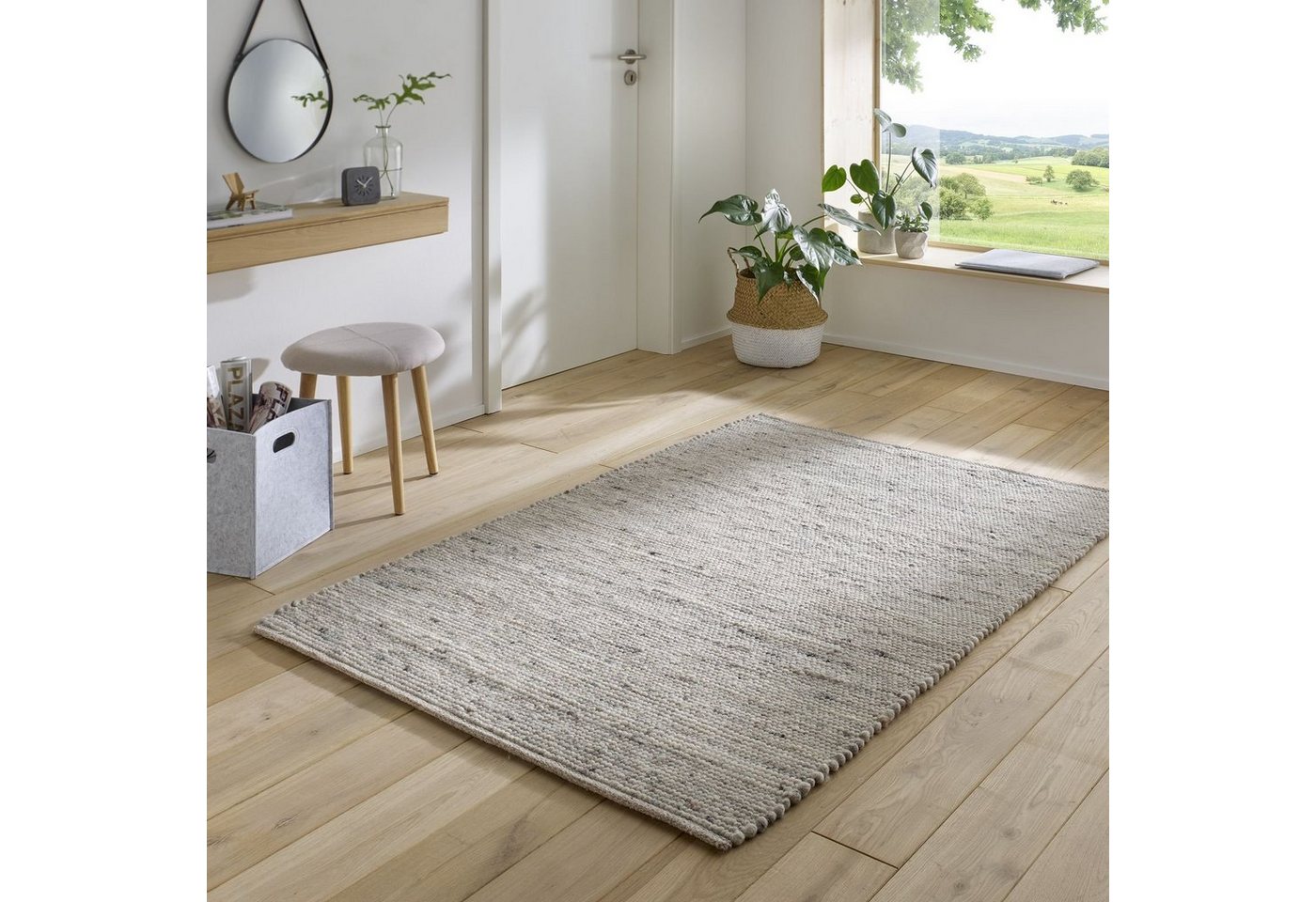 TaraCarpet Wollteppich Helsinki handgewebt aus reiner Schurwolle, wendbar und strapazierfähig, rechteckig, Höhe: 10 mm, Gewalkt, schmutzunempfindlich, Farbe Grau meliert, Größe 070x130 cm Bild 2