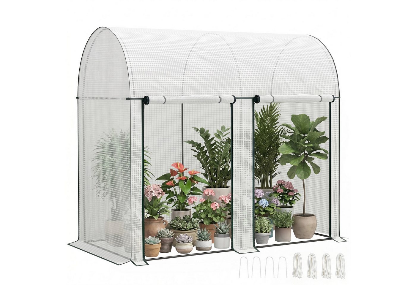 MC Star Gewächshaus 2 m² großes Gartengewächshaus, Maße 2 m (L) x 1 m (B) x 1,78 m (H), 2 aufrollbare Türen mit Reißverschluss, Stahl, hochdichtes PE (140 g/m), UV-beständig, weiß Bild 2