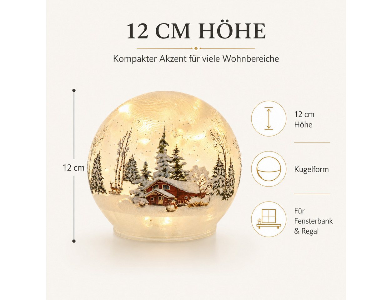 formano LED Dekolicht LED Deko-Kugel Winterhaus 12 cm Glas Timer Weihnachtsdeko, LED fest integriert