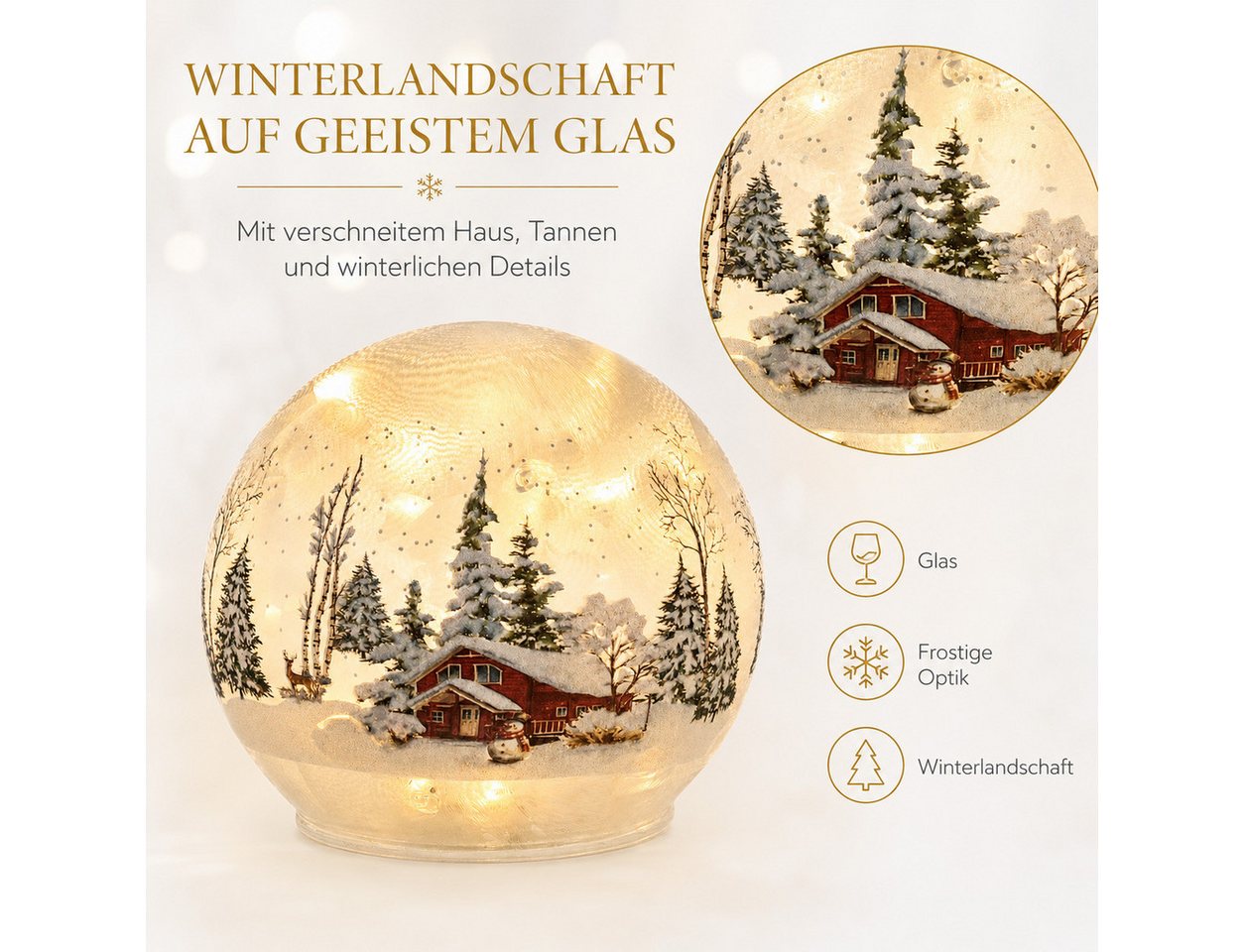 formano LED Dekolicht LED Deko-Kugel Winterhaus 12 cm Glas Timer Weihnachtsdeko, LED fest integriert Bild 2