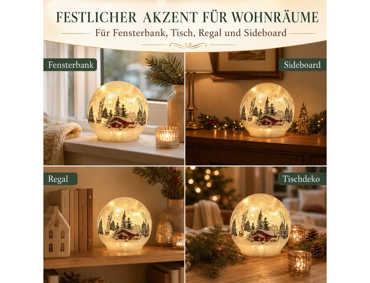 formano LED Dekolicht LED Deko-Kugel Winterhaus 12 cm Glas Timer Weihnachtsdeko, LED fest integriert Bild 3