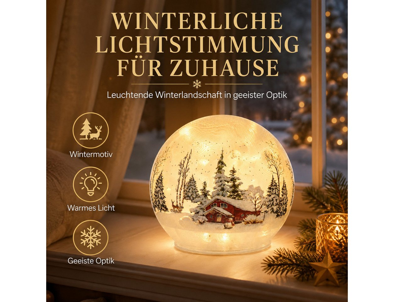 formano LED Dekolicht LED Deko-Kugel Winterhaus 12 cm Glas Timer Weihnachtsdeko, LED fest integriert Bild 4