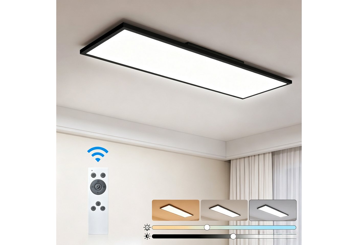 Nettlife LED Panel dimmbar Schwarz/Weiß 100CM 13.5W Fernbedienung flach Deckenleuchte, LED fest integriert, Warmweiß/Neutralweiß/Kaltweiß Farbtemperatur für Wohnzimmer Küche
