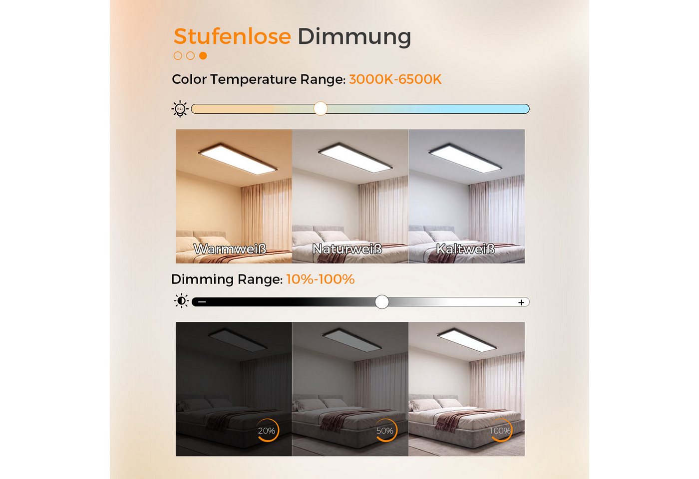 Nettlife LED Panel dimmbar Schwarz/Weiß 100CM 13.5W Fernbedienung flach Deckenleuchte, LED fest integriert, Warmweiß/Neutralweiß/Kaltweiß Farbtemperatur für Wohnzimmer Küche Bild 2