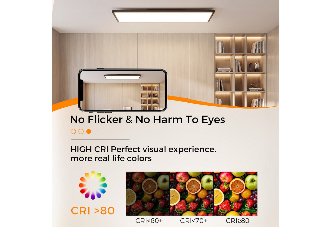 Nettlife LED Panel dimmbar Schwarz/Weiß 100CM 13.5W Fernbedienung flach Deckenleuchte, LED fest integriert, Warmweiß/Neutralweiß/Kaltweiß Farbtemperatur für Wohnzimmer Küche Bild 3