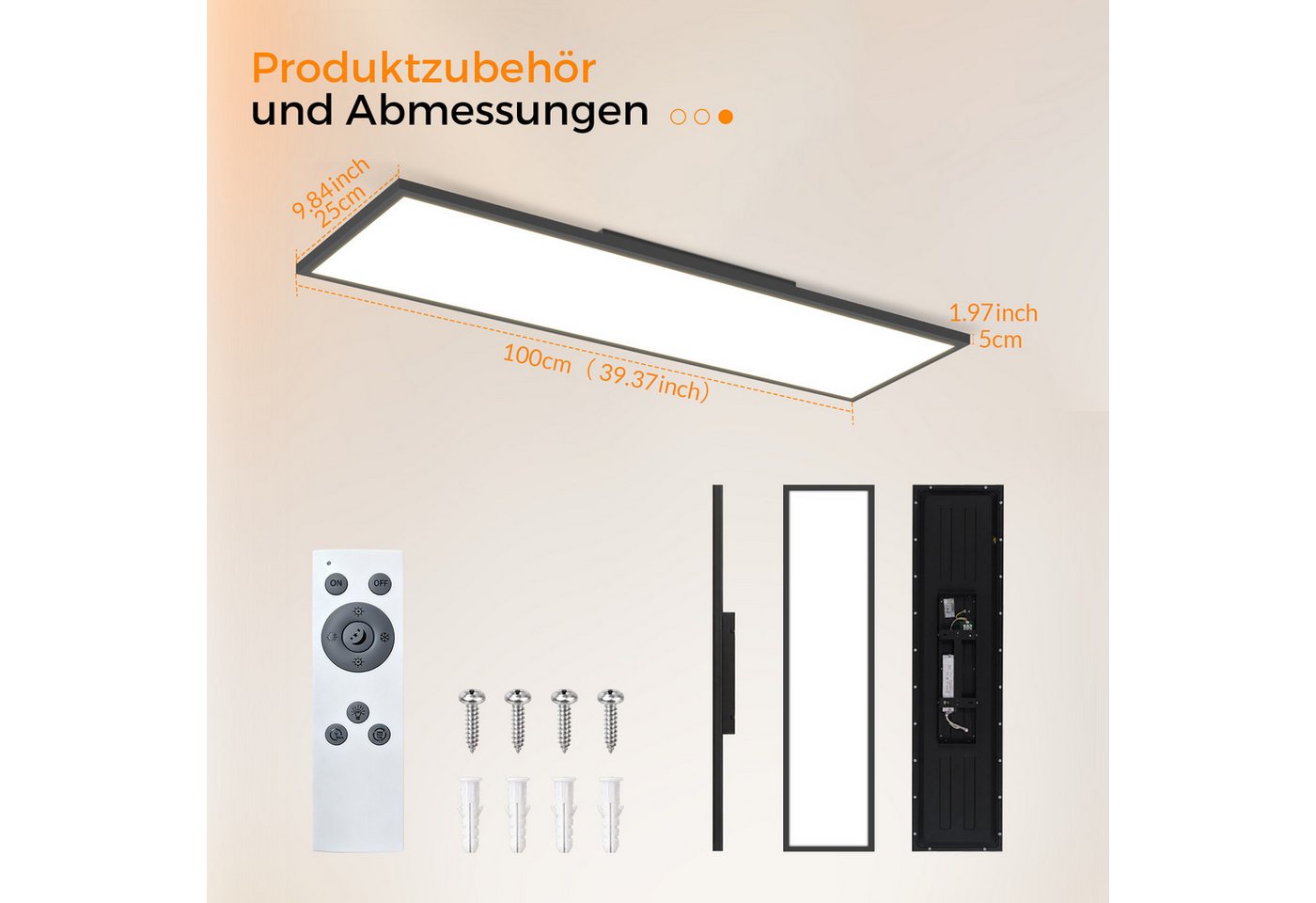 Nettlife LED Panel dimmbar Schwarz/Weiß 100CM 13.5W Fernbedienung flach Deckenleuchte, LED fest integriert, Warmweiß/Neutralweiß/Kaltweiß Farbtemperatur für Wohnzimmer Küche Bild 5