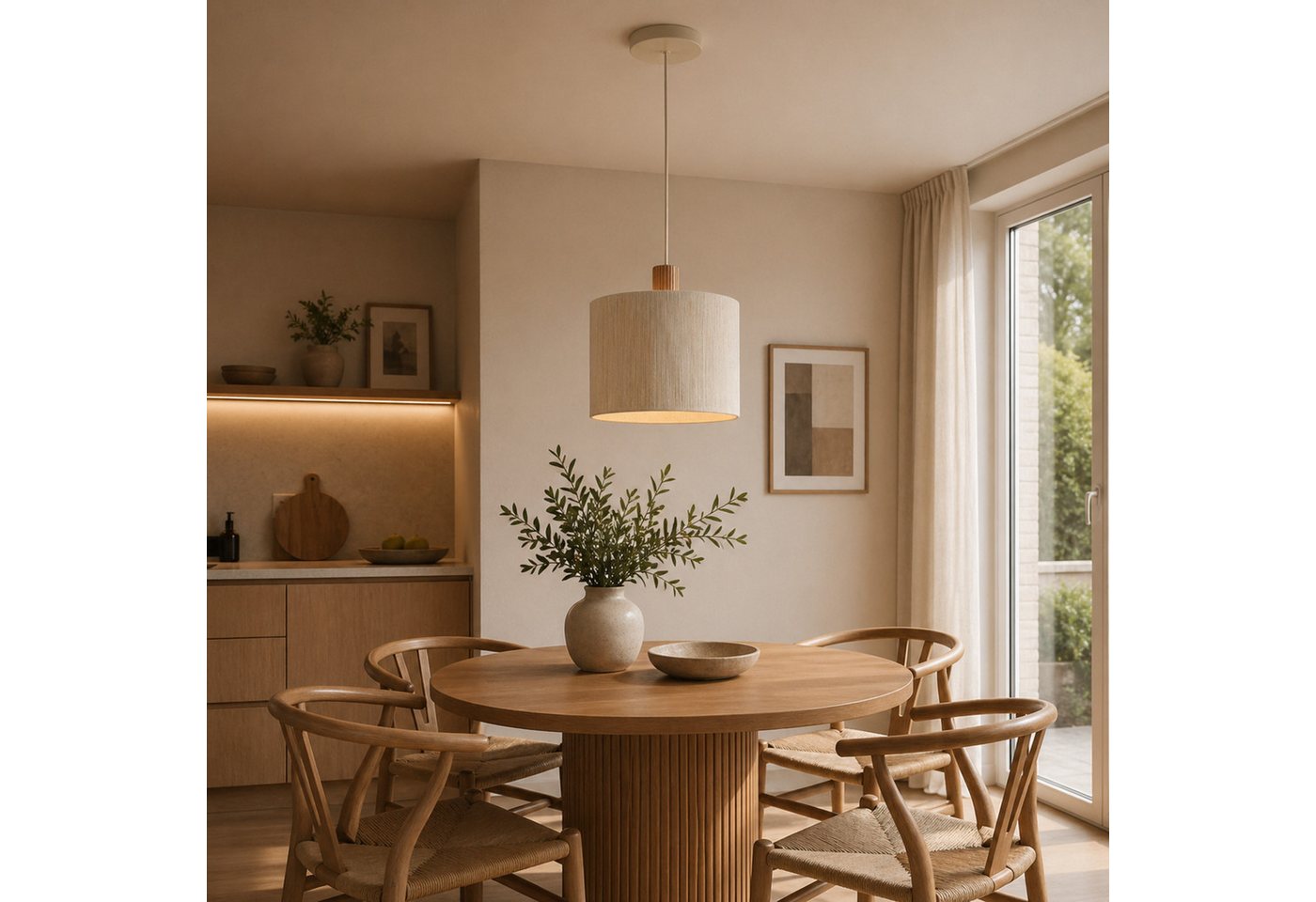 Lightbox Pendelleuchte, ohne Leuchtmittel, Pendelleuchte, Höhe 150 cm, Ø 35 cm, E27 Fassung, Textil Holz, beige Bild 4