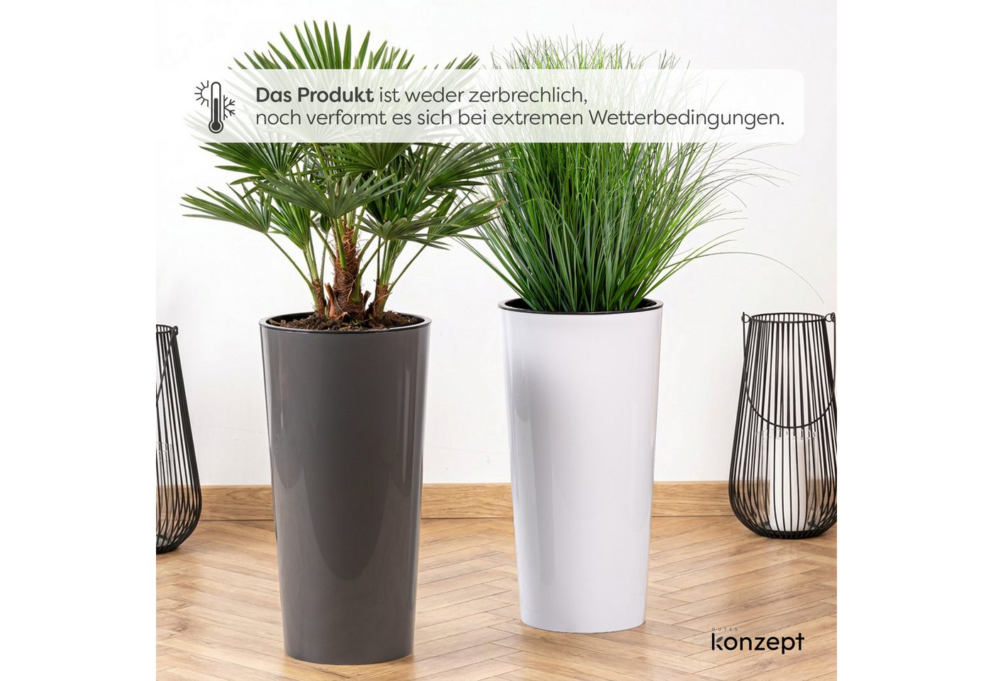KONZEPT Blumentopf aus Kunststoff, Hochglanz-Oberfläche,hoch 57 cm, Ø 29,5 cm, Einsatz mit Griffen, Indoor, Outdoor, UV- & frostbeständig Bild 3