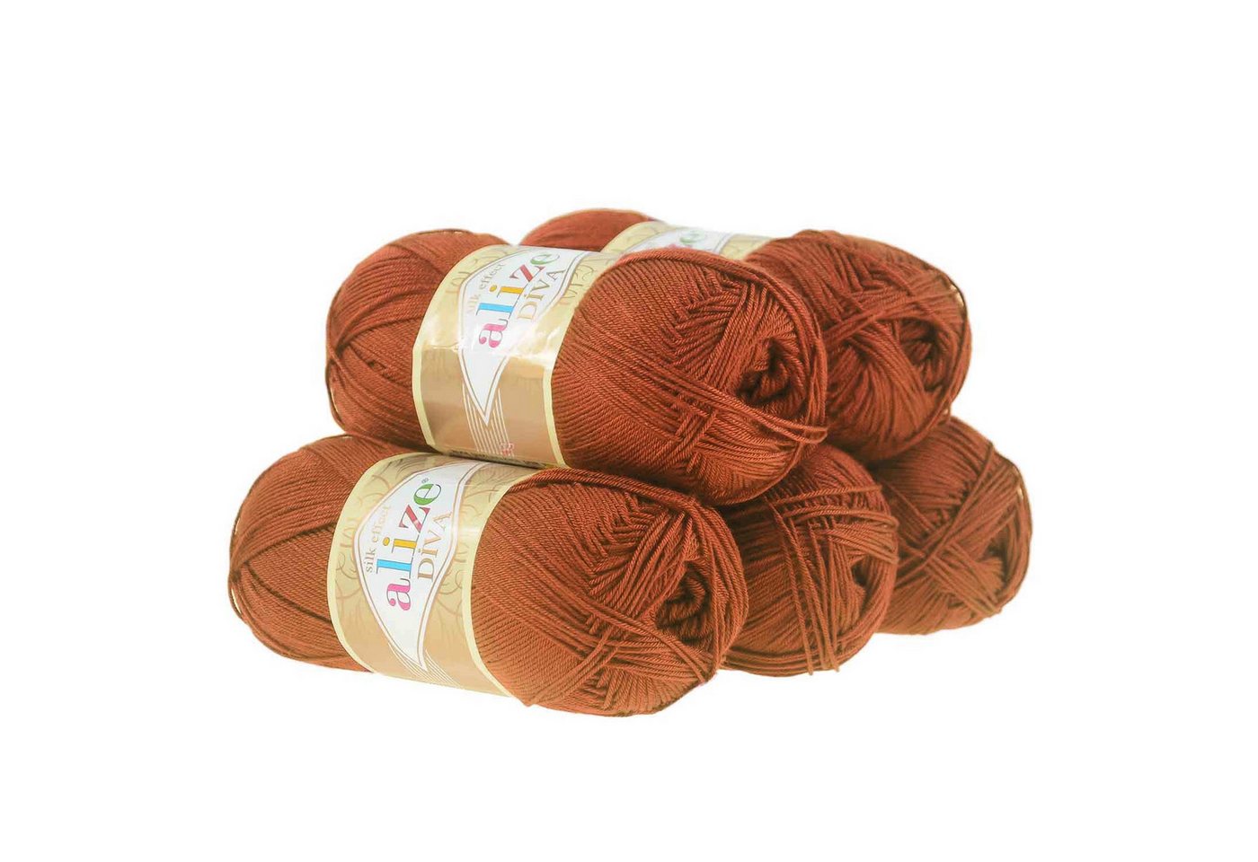 Alize 5 x 100g Strickgarn ALIZE DIVA - Häkelgarn Sommerwolle Häkelwolle, 350 m, 234 kupferorange