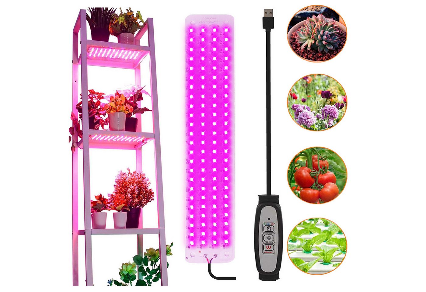 Jibenhome Pflanzenlampe 26 x 5 cm USB LED Pflanzenlampe 1/2/3/4 Panels Timer, Dimmbare, 96 LEDs, Pink-violett-1 Panel, 4.5 W/9 W/13.5 W/18 W Bild 2