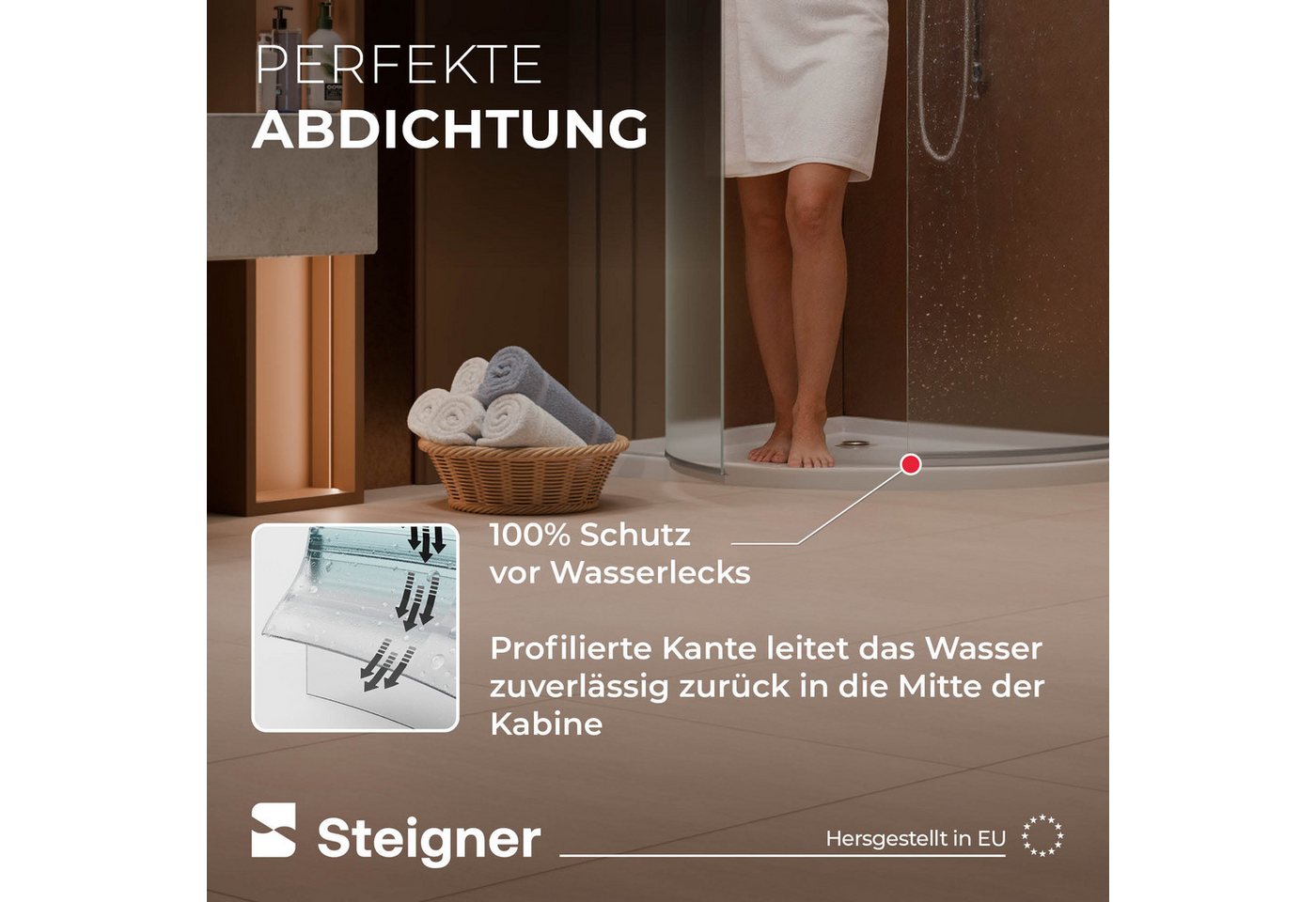 STEIGNER Duschdichtung 2er-Set Duschdichtung gebogen UK13 60cm (2 Stk) - Dusche 3,5-5mm, L: 60 cm, (1 Stück Packung, 2-St., Einzeldichtung), Dichtung für Runddusche oder Duschkabine Viertelkreis Bild 2