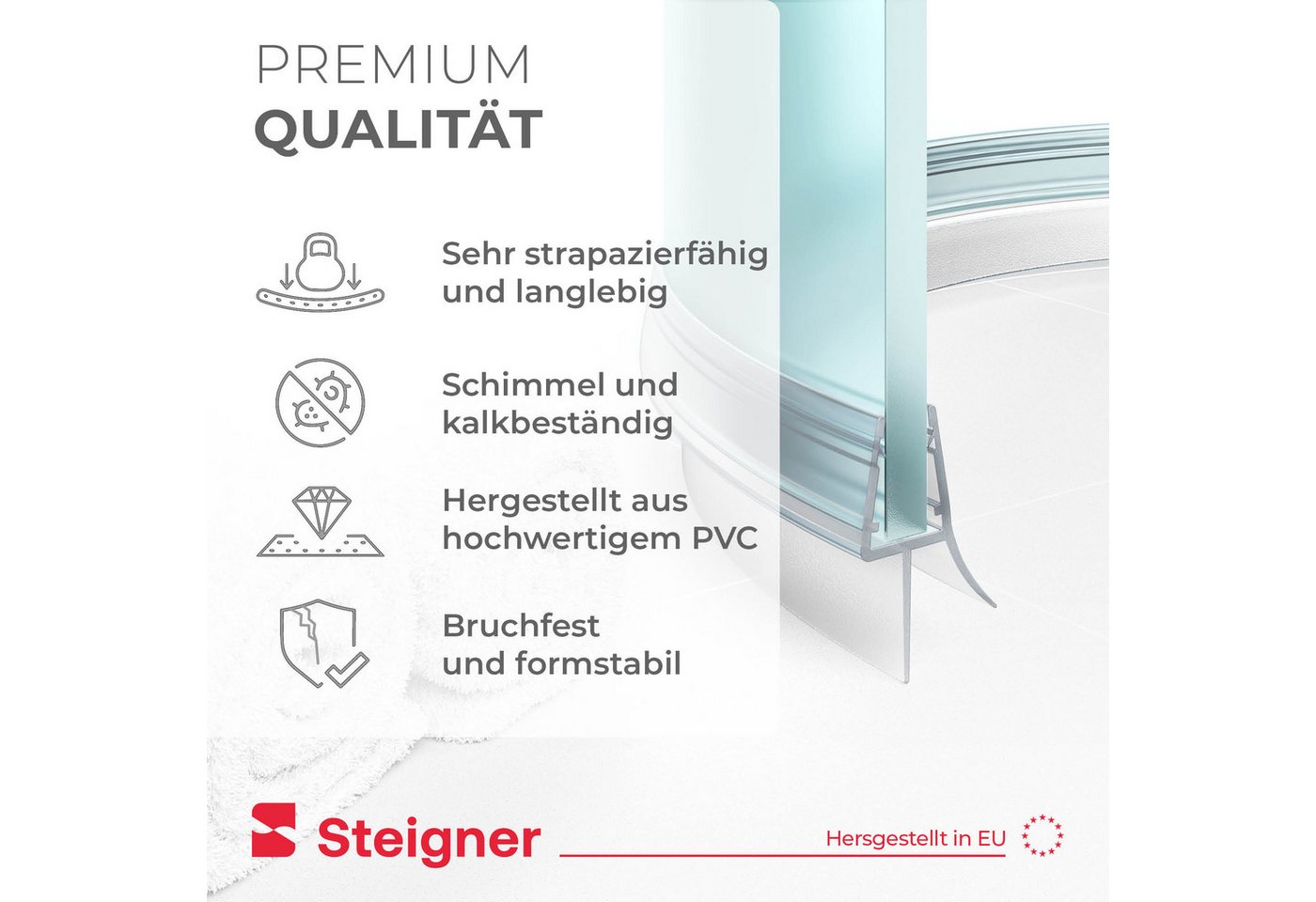 STEIGNER Duschdichtung 2er-Set Duschdichtung gebogen UK13 60cm (2 Stk) - Dusche 3,5-5mm, L: 60 cm, (1 Stück Packung, 2-St., Einzeldichtung), Dichtung für Runddusche oder Duschkabine Viertelkreis Bild 5