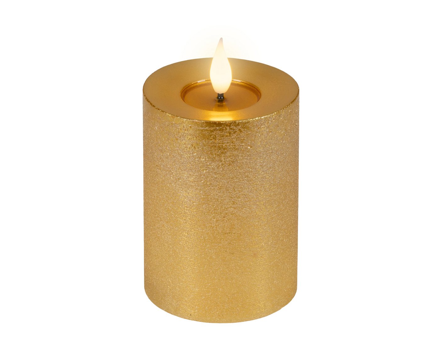 Lumineo LED-Kerze, Timer, warmweiß, LED Kerze 7,5x13,5cm mit Timer Wachs Flacker-Effekt Gold / Warmweiß Bild 2