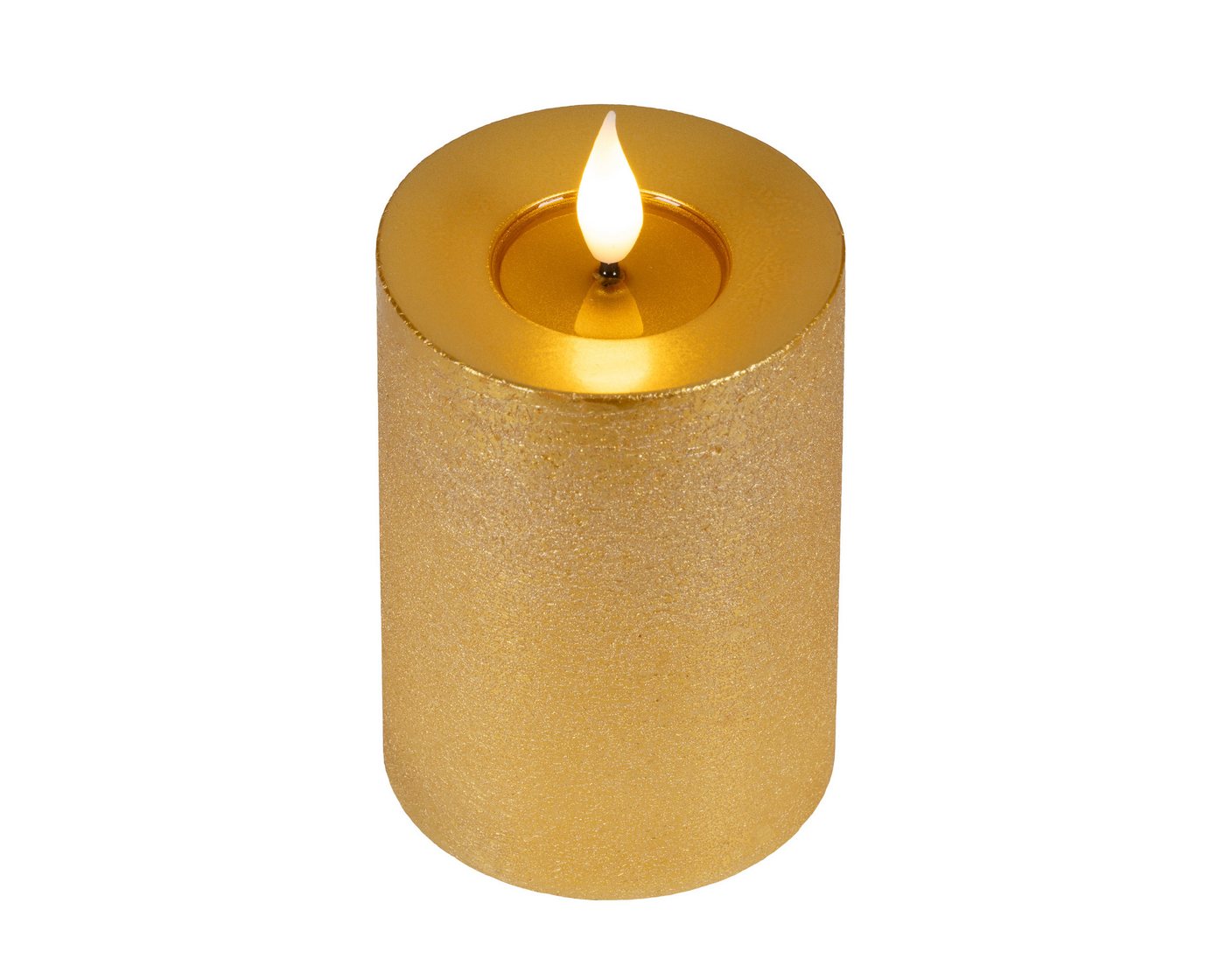 Lumineo LED-Kerze, Timer, warmweiß, LED Kerze 7,5x13,5cm mit Timer Wachs Flacker-Effekt Gold / Warmweiß Bild 3