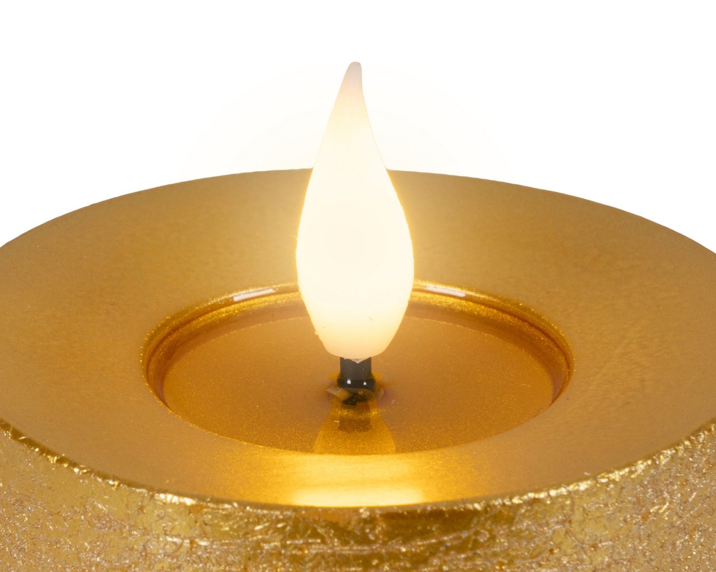 Lumineo LED-Kerze, Timer, warmweiß, LED Kerze 7,5x13,5cm mit Timer Wachs Flacker-Effekt Gold / Warmweiß Bild 4