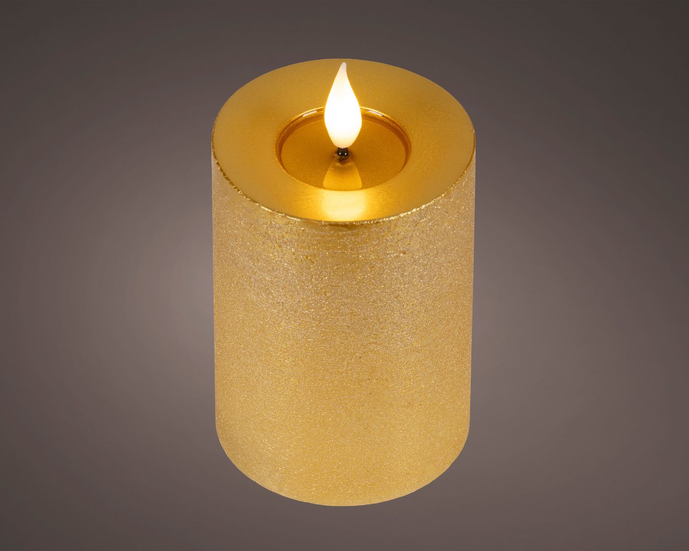 Lumineo LED-Kerze, Timer, warmweiß, LED Kerze 7,5x13,5cm mit Timer Wachs Flacker-Effekt Gold / Warmweiß Bild 5