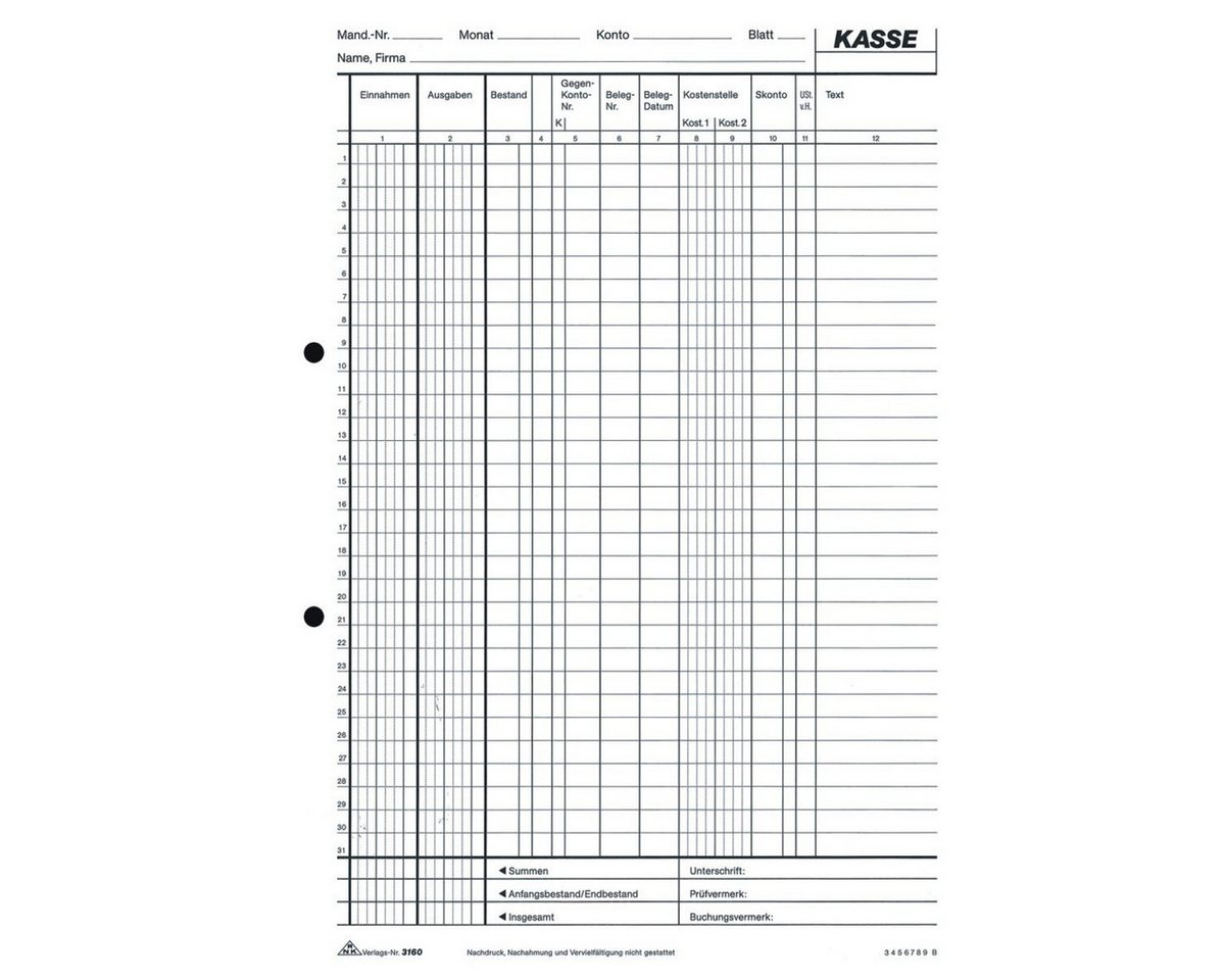 RNK Verlag Formularblock Kassenbuch EDV A4 2x50 Blatt Bild 2