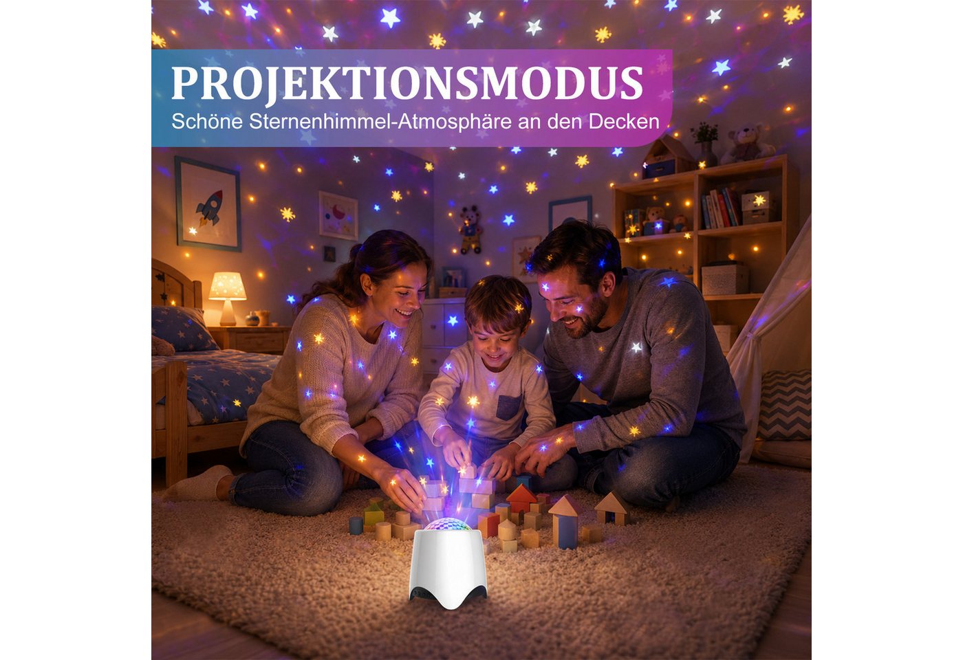 Rosnek LED Nachtlicht Sternenprojektor, Nachtlicht Projektor mit Bluetooth, 56 Lichteffekten, RGB, Als Geschenk, Timer & Musik für Kinderzimmer, Schlafzimmer & Party