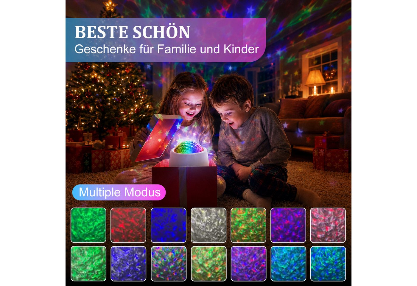 Rosnek LED Nachtlicht Sternenprojektor, Nachtlicht Projektor mit Bluetooth, 56 Lichteffekten, RGB, Als Geschenk, Timer & Musik für Kinderzimmer, Schlafzimmer & Party Bild 2
