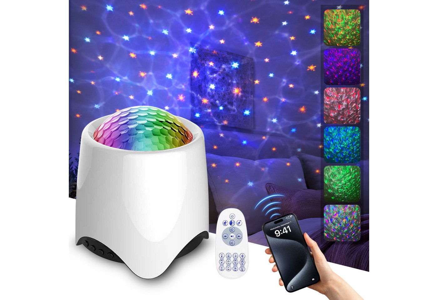 Rosnek LED Nachtlicht Sternenprojektor, Nachtlicht Projektor mit Bluetooth, 56 Lichteffekten, RGB, Als Geschenk, Timer & Musik für Kinderzimmer, Schlafzimmer & Party Bild 4
