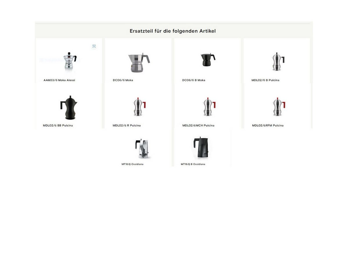 Alessi Espressokocher, Passend für Alessi Artikel AAM33/6, DC06/6, MDL02/6, MT18/6