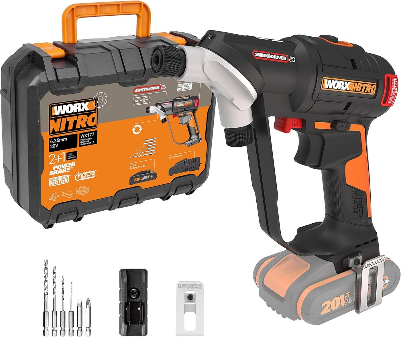 Worx Akku-Bohrschrauber Worx Akku-Bohrschrauber WX177.9 Switchdriver ohne Akku und Ladegerät, max. 1700,00 U/min