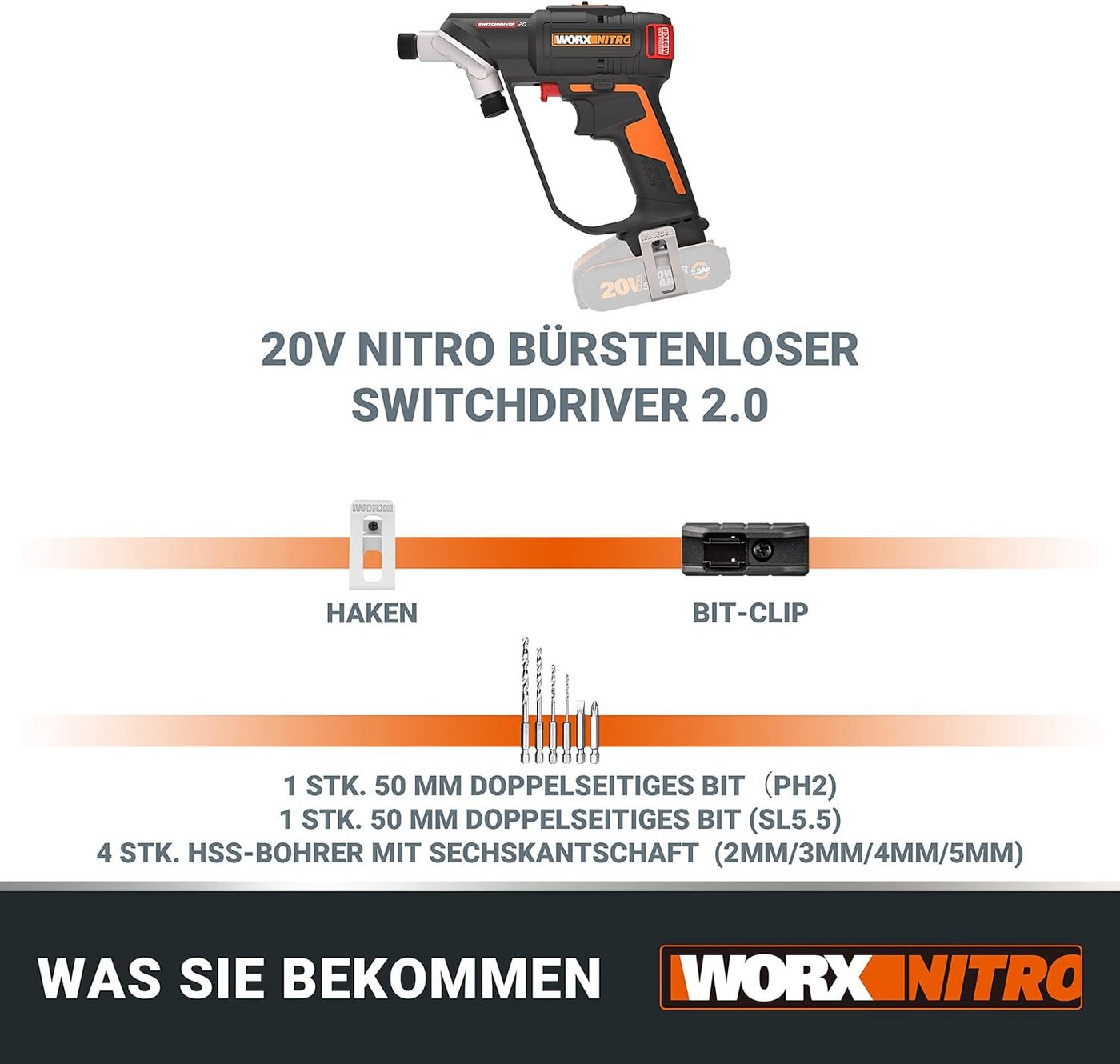 Worx Akku-Bohrschrauber Worx Akku-Bohrschrauber WX177.9 Switchdriver ohne Akku und Ladegerät, max. 1700,00 U/min Bild 5