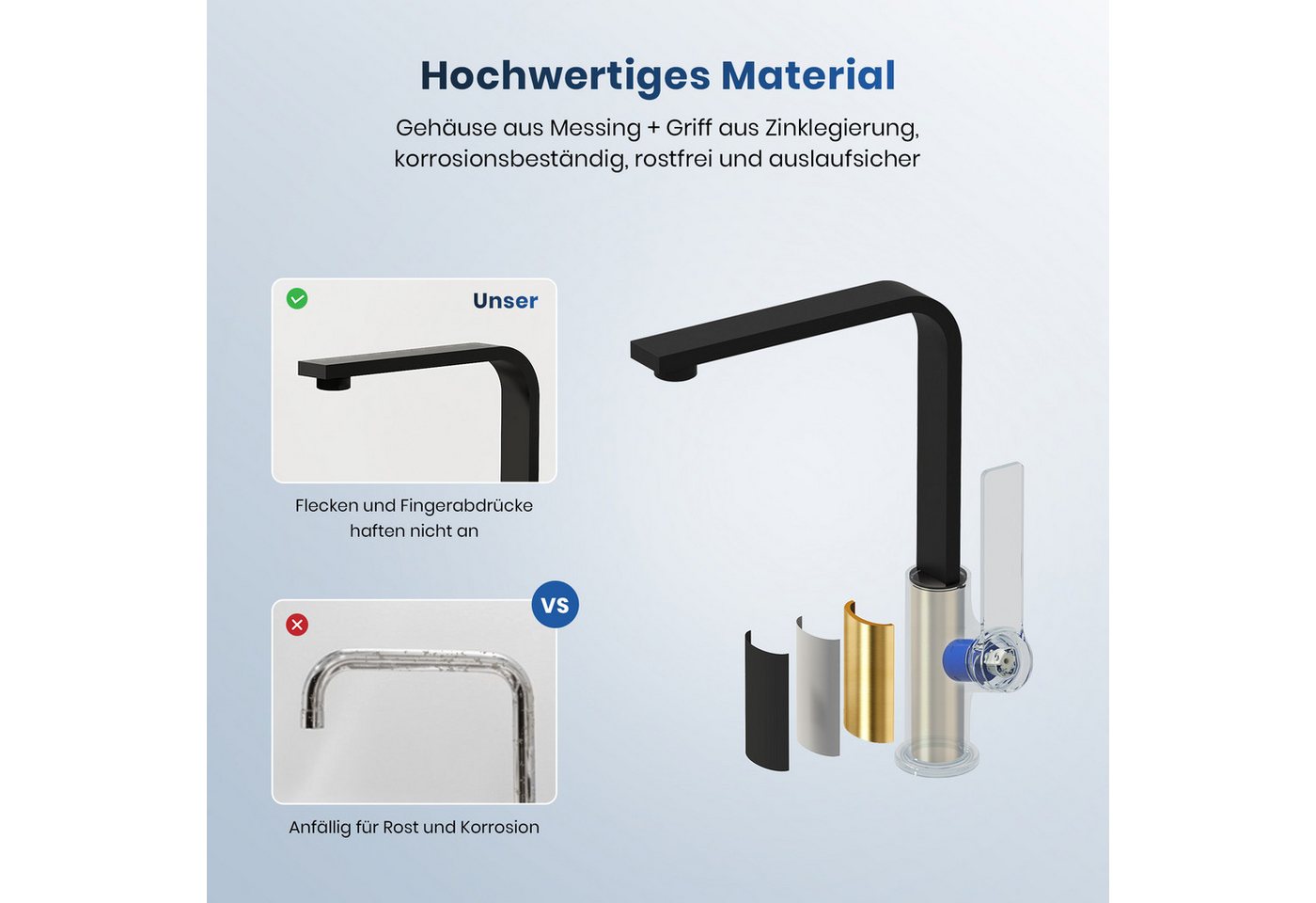 EMKE Küchenarmatur Spülbecken armatur Einhebelmischer Modern Messing Bad wasserhahn ( geräuscharme keramische Kartusche, Badezimmer Badarmatur) Bild 2