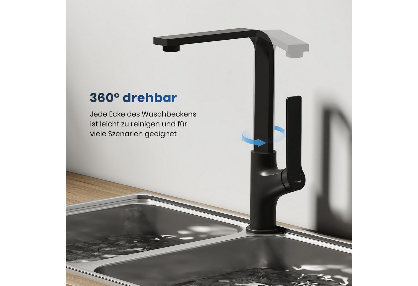 EMKE Küchenarmatur Spülbecken armatur Einhebelmischer Modern Messing Bad wasserhahn ( geräuscharme keramische Kartusche, Badezimmer Badarmatur) Bild 5