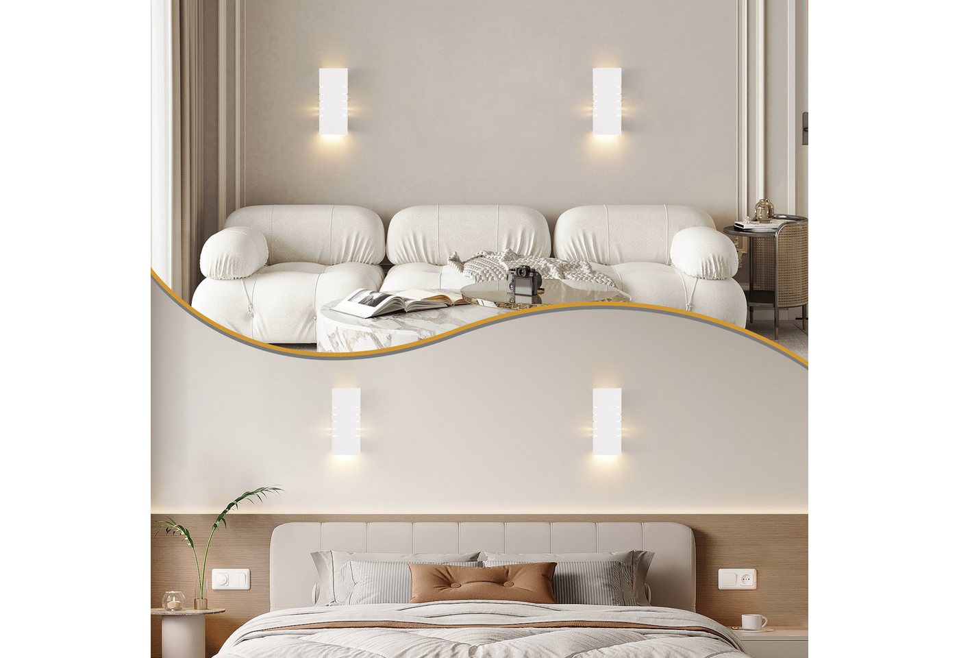 ZMH Wandleuchte innen Weiß 1/2 Stück E14 Modern Wandlampe Schlafzimmer Flur, ohne Leuchtmittel, 2 Stück,Max.40,Flurlampe,auch für Wohnzimmer und Esszimmer Bild 2