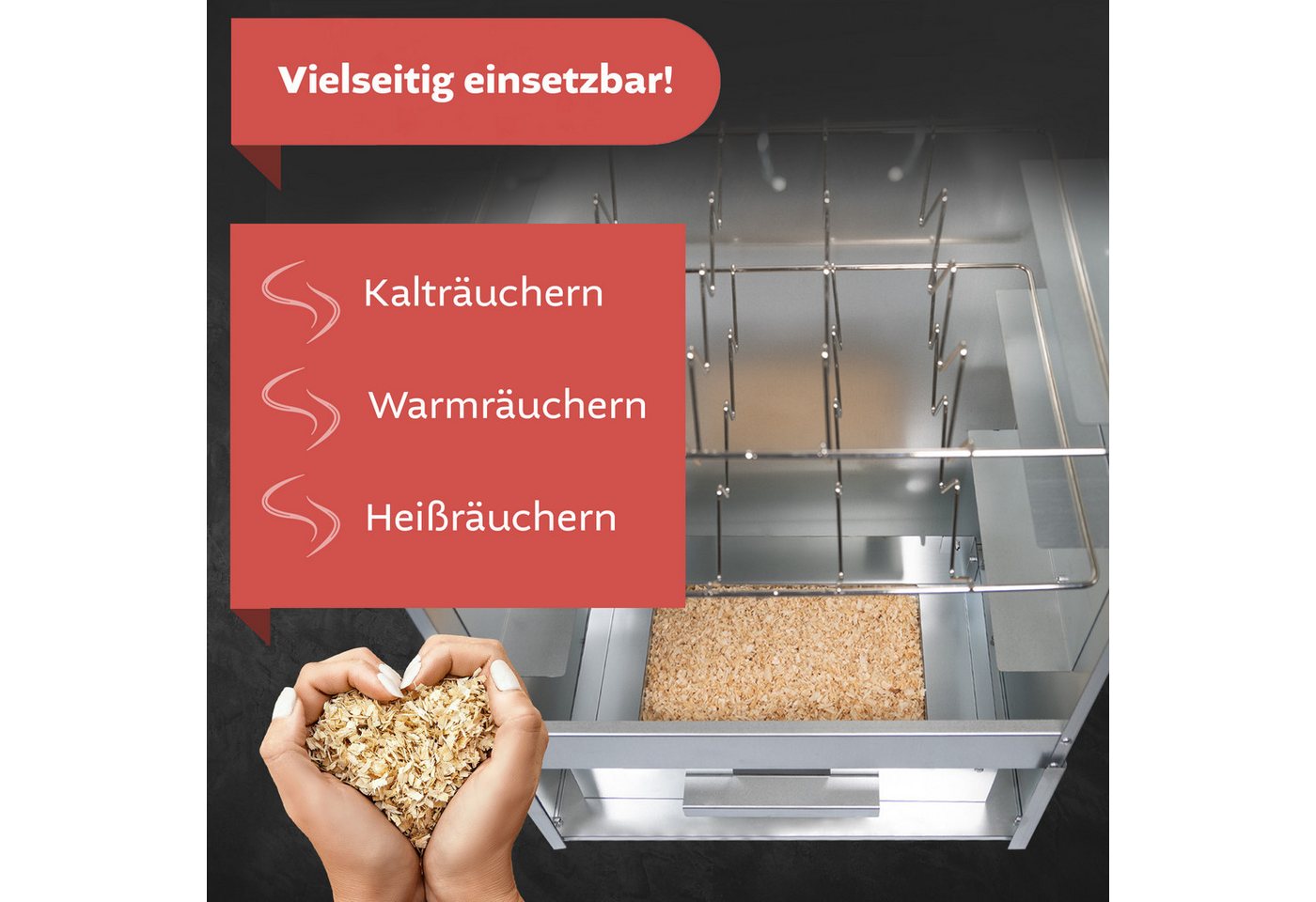 Lemodo Räucherofen Stahl mit 3 Etagen und Heizspirale, 80cm hoch, Räucherschrank, 2000 W, inklusiver Heizspirale 2.000 W