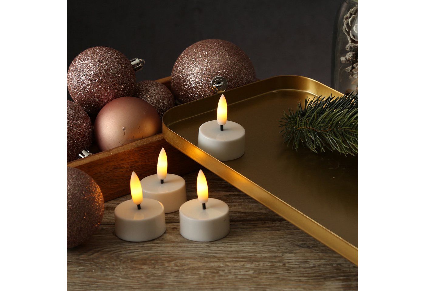 Adilina LED-Teelicht LED Teelichter mit Batterien Timer flackernd D: 3,8cm weiß 4er Set, LED Classic, warmweiß (2100K bis 3000K) Bild 3